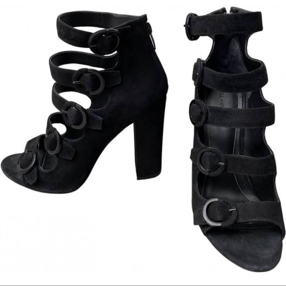 KENDALL & KYLIE KKEVIE Black Suede Block-heel Sandals